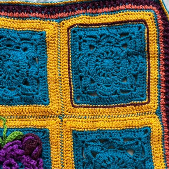 Handmade Crochet Granny Square Art Panel Fiber Art 32x32 Floral 3D Applique Yarn - Picture 6 of 7